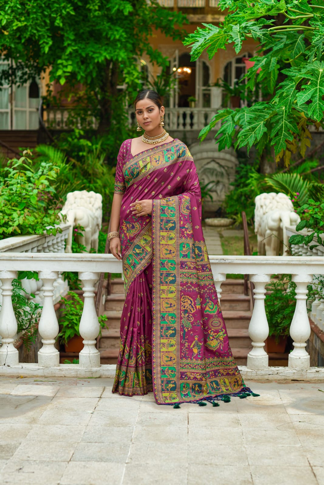 Pure Pashmina silk saree maroon and black with allover ikat prints and –  Prashanti Sarees