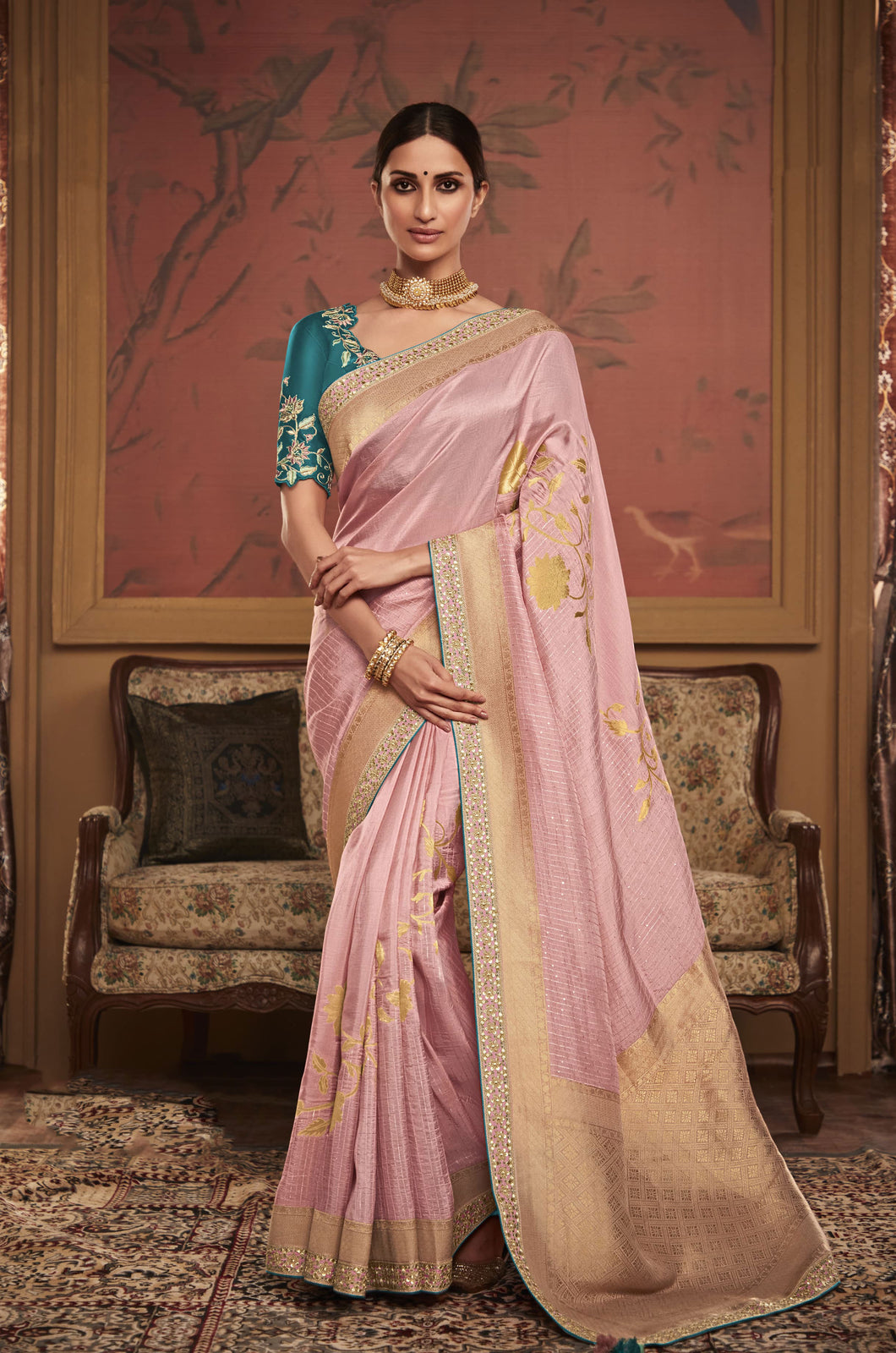 PC @Vijayeesam Baby pink kanjeevaram, close neck and full sleeves | Wedding  saree collection, Indian bridal outfits, India wedding dress