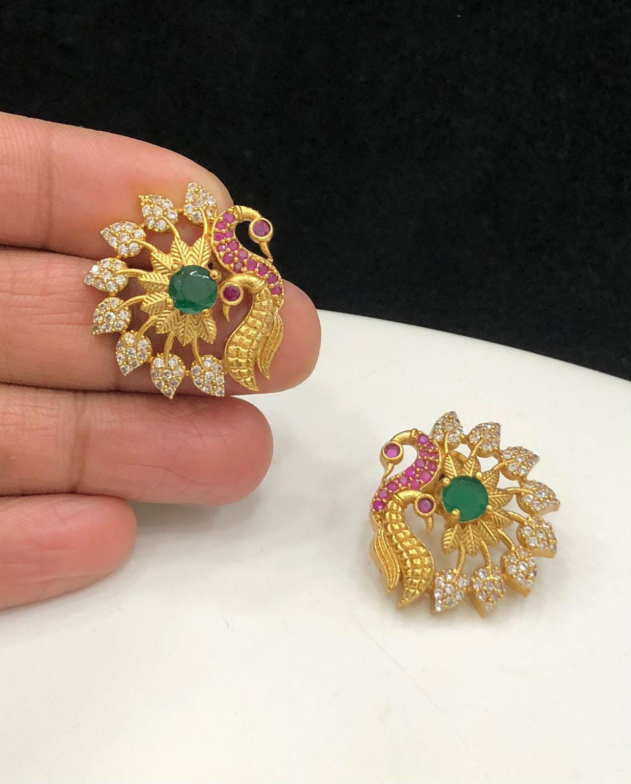 South Indian Stone Stud Earrings Popular Kal Thodu Designs Gold Covering  ER25491