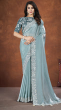 Load image into Gallery viewer, Designer Ready To Wear Crepe Satin Silk Saree
