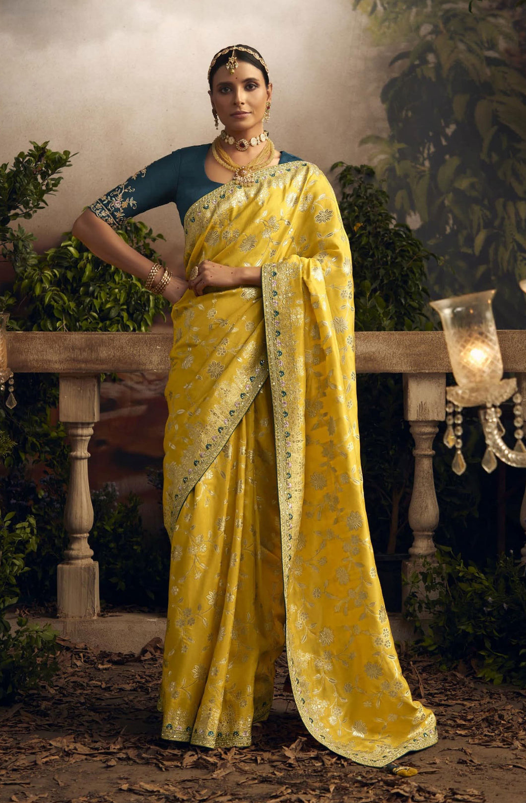 Pure Dola Silk Saree with Contrast Embroidered Blouse