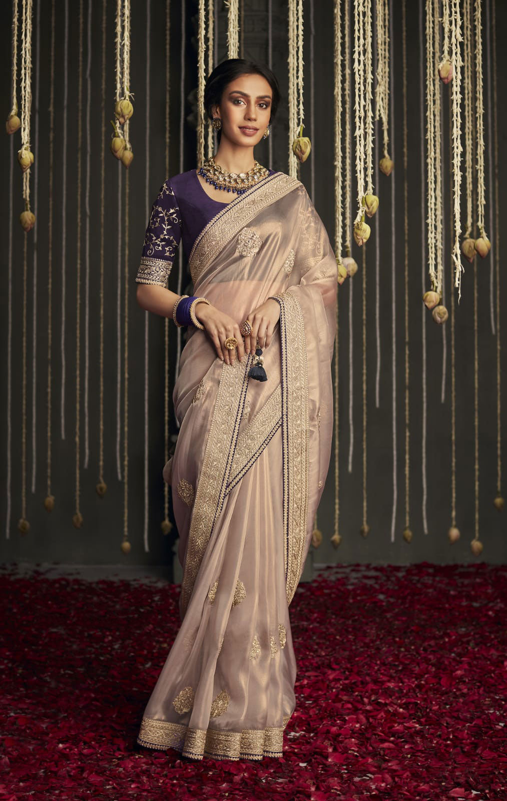 THISTLE PURPLE WOVEN DESIGNER SOFT TISSUE SILK SAREE WITH SWAROVSKI WO –  zarikaariindia.com