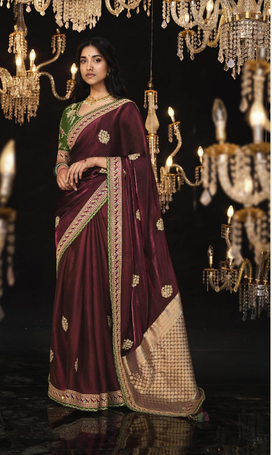 Pure Soft Dola Silk Saree with Heavy Embroidery