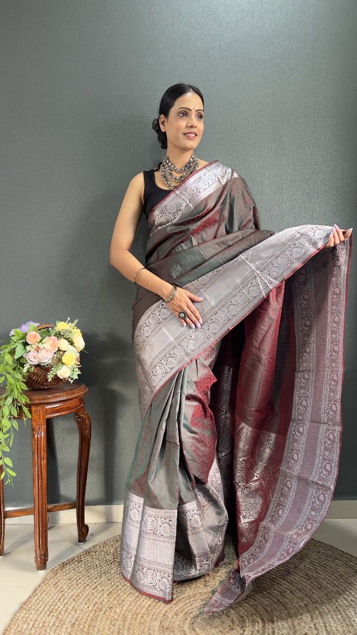 Plain Blue Banarasi Silk Saree – RawaazFashion