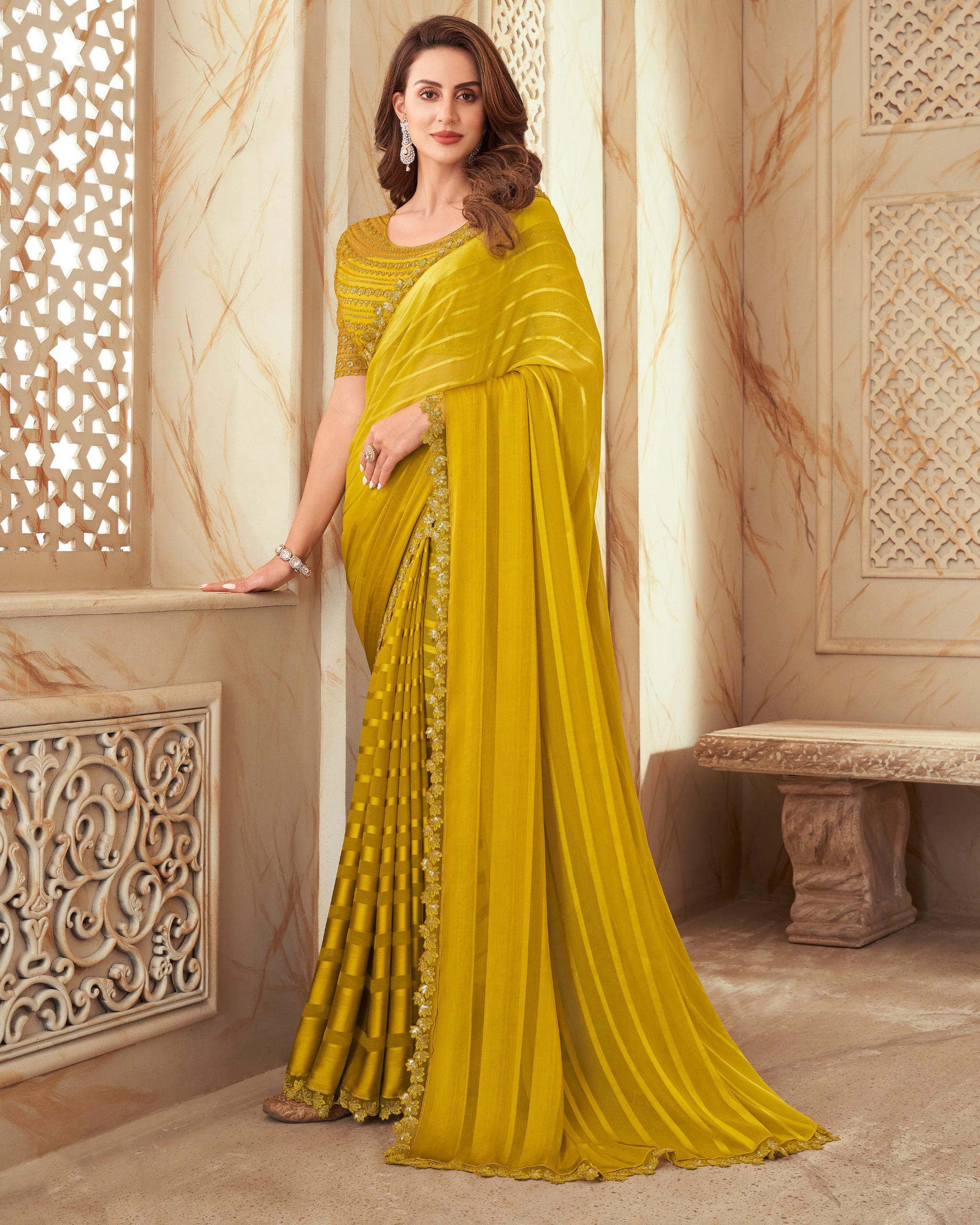 Mustard banarasi silk saree with blouse 5207