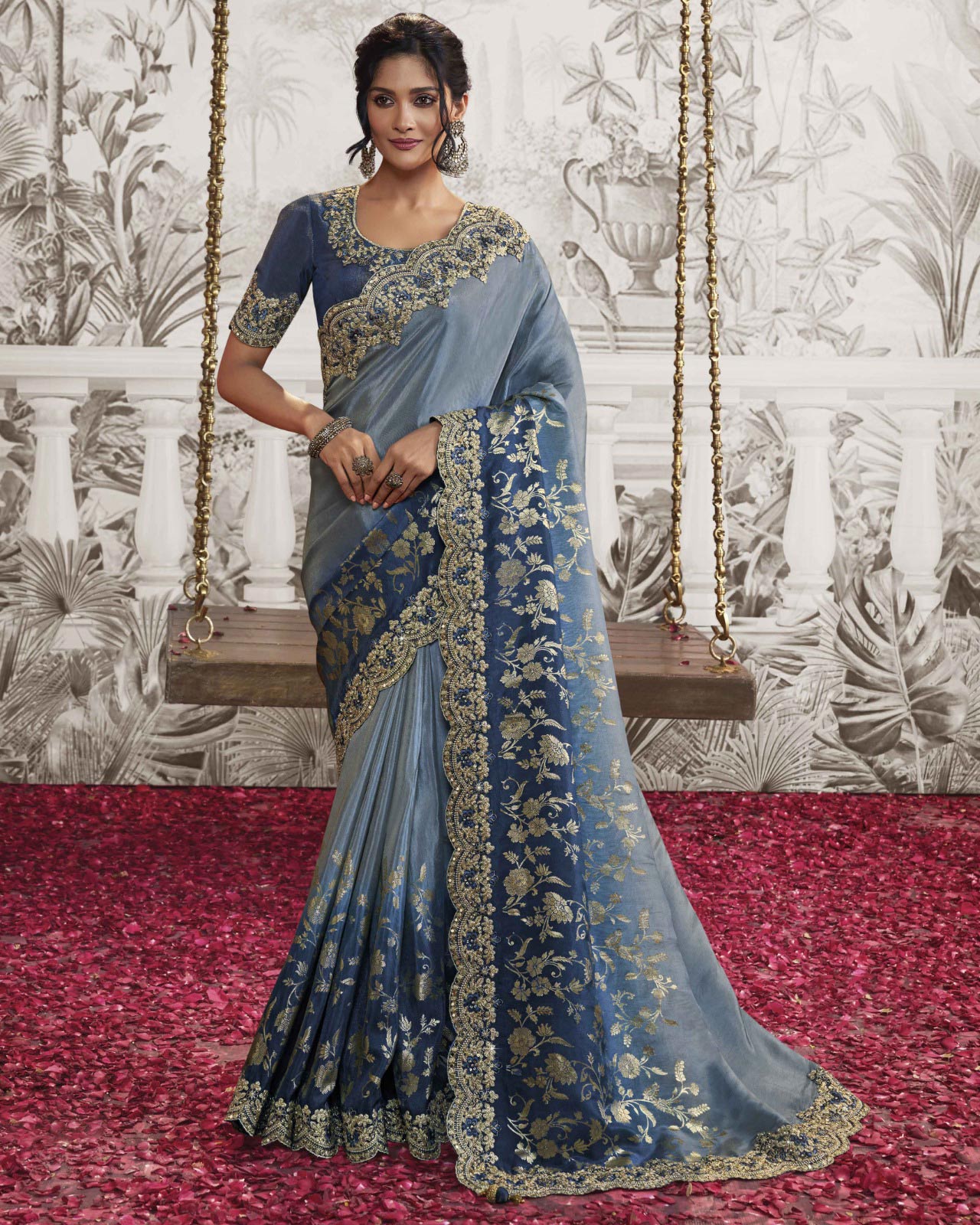 Buy Teal Designer Party Wear Heavy Fancy Saree | Party Wear Sarees