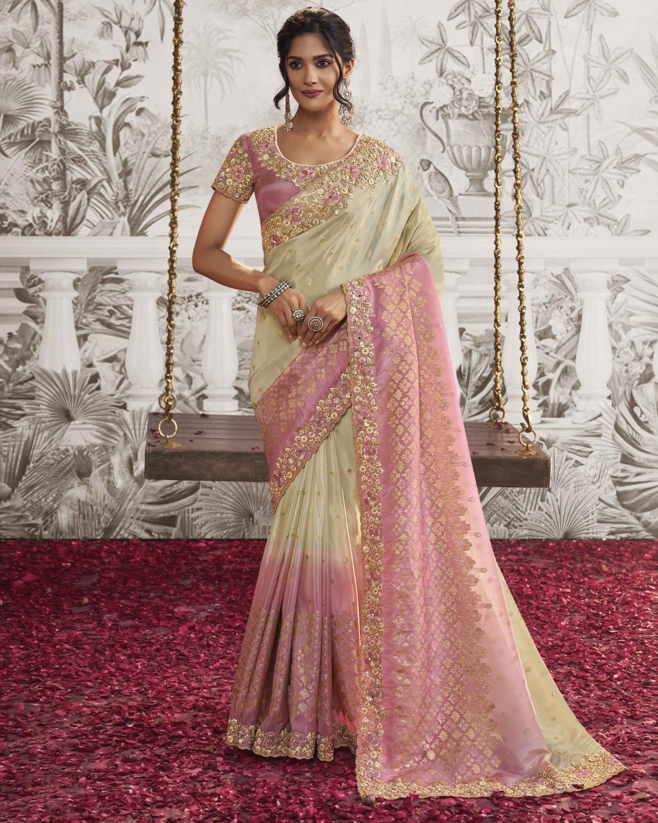 Ethnic Fancy Tussar Organza Digital Printed Sarees with Contrast Blouse –  SareesZone