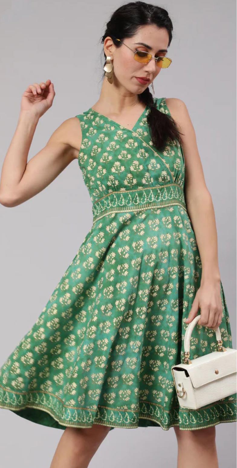 Pastel Green Rayon Flare Dress