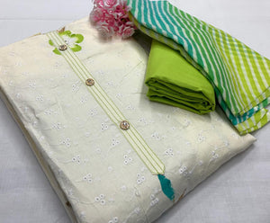 White Cotton Unstitched Salwar Material