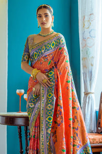 Banarasi Silk Paithani Patola Saree with Contrast Blouse