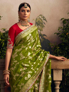 Pure Dola Silk Saree with Embroidery on Border