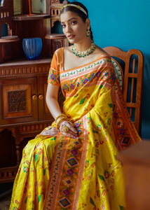 Banarasi Silk Paithani Patola Saree with Contrast Blouse