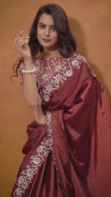 Load and play video in Gallery viewer, Ready to Wear Crepe Satin Silk  Saree
