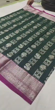 Load and play video in Gallery viewer, Bottle Green Bright Venkatagiri Pure Silk Saree
