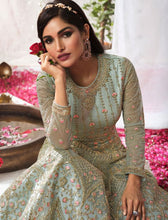 Load image into Gallery viewer, Ocean Blue Semi-stitched Full Sleeve Salwar Suit
