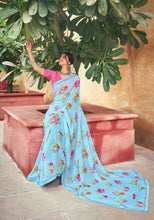 Load image into Gallery viewer, Floral Printed Georgette Saree With Contrast Blouse
