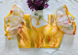 Readymade Organza Blouse With Bell Sleeves