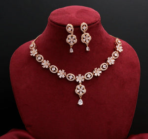 White Stone Flower Design Neckpiece with Earrings