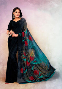 Crepe Silk Saree With Floral Print