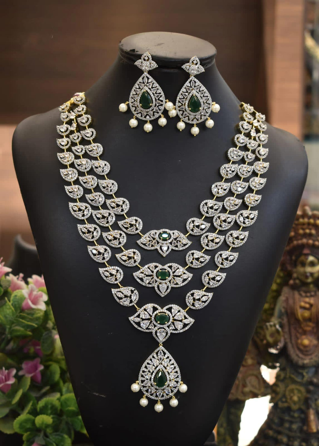 Dazzling Three Layer Neckpiece with Earrings