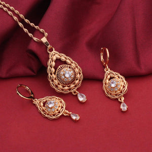 Stone Studded Pendant with Chain and Earrings