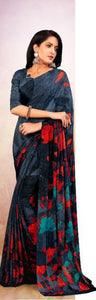 Crepe Silk Saree With Floral Print