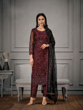 Load image into Gallery viewer, Maroon Unstitched Net Salwar Material
