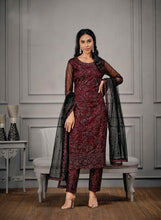 Load image into Gallery viewer, Maroon Unstitched Net Salwar Material
