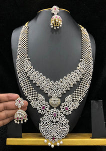 Stylish Pink and White AD Stone Two Layer Haram