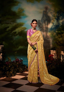 Stunning Yellow Organza Silk Weaving Saree With Blouse