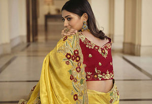 Golden Yellow Designer Saree with Heavy Embroidery