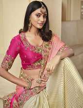 Load image into Gallery viewer, Pink and Cream Heavy Designer Georgette Saree
