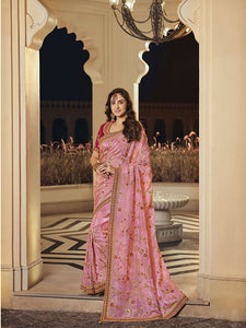 Baby Pink Heavy Embroidered Georgette Saree