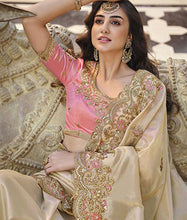 Load image into Gallery viewer, Beige Heavy Embroidery Bridal Wear Saree

