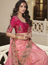 Load image into Gallery viewer, Coral Pink Designer Heavy Embroidery Saree
