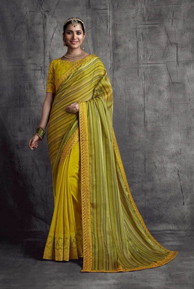 Golden Yellow Heavy Designer Saree