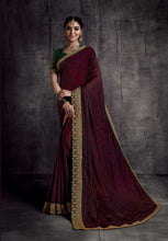 Load image into Gallery viewer, Dark Wine Designer Saree With Green Blouse
