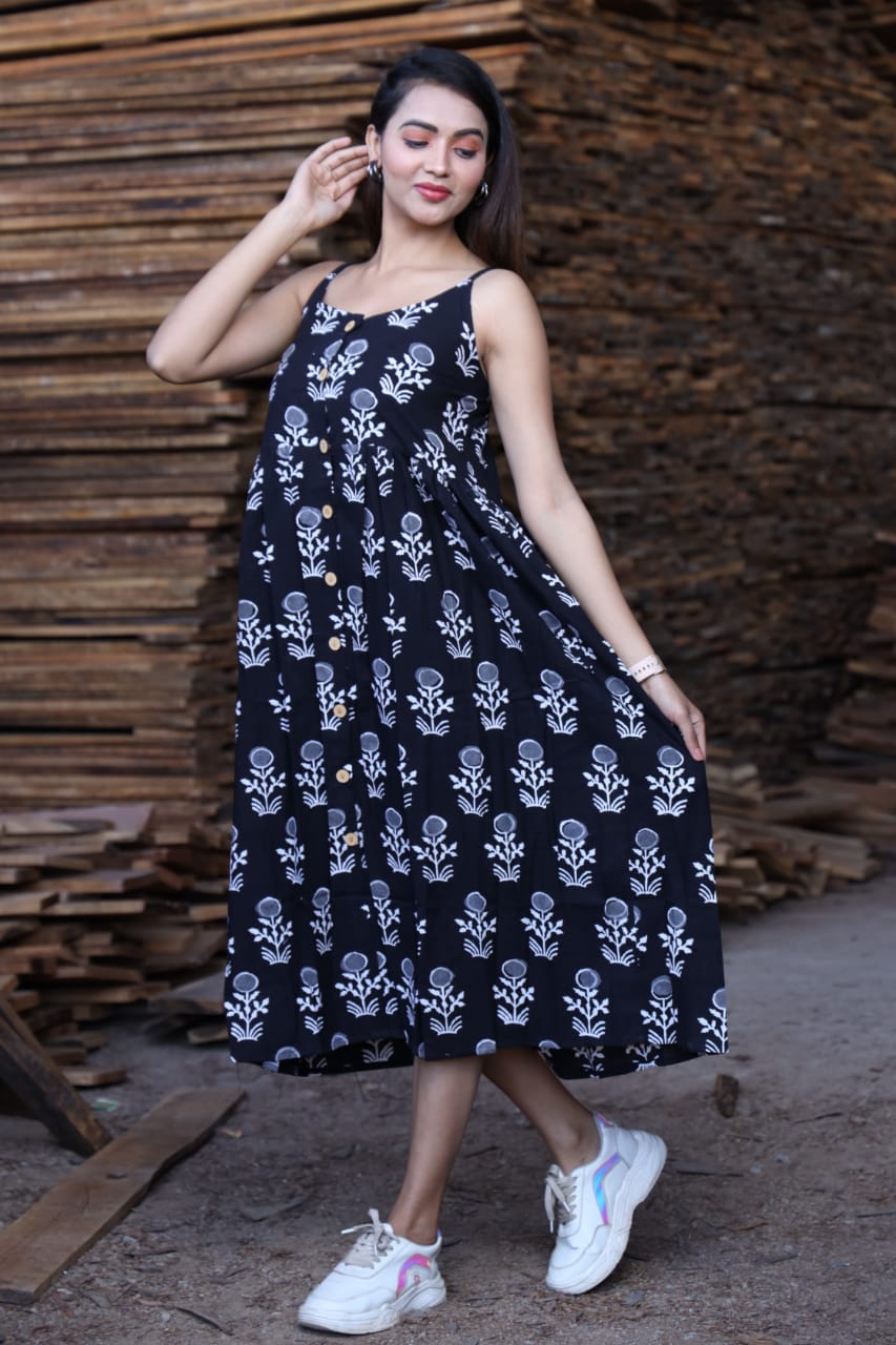 Printed White Cotton One Piece Dress, 3/4th Sleeves, Casual Wear at Rs 450/ piece in Jaipur