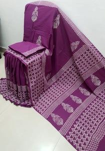Bagru Printed Cotton Saree With Blouse