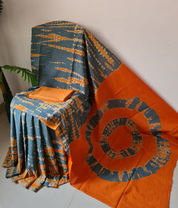 Bagru Printed Cotton Saree With Blouse