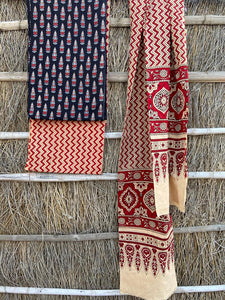 Unstitched Salwar Material With Ajrakh Print
