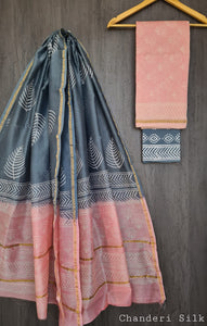 Unstitched Chanderi Top and  Dupatta With Cotton Bottom