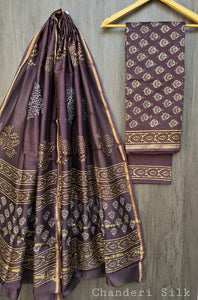 Unstitched Chanderi Top and  Dupatta With Cotton Bottom