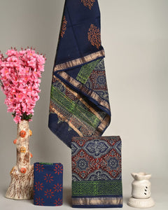 Maheshwari Silk Salwar Material With Hand Block Print