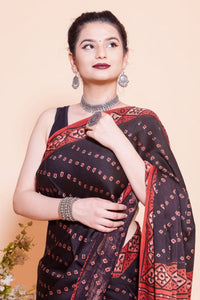 Modal Satin Ajrakh Printed Saree