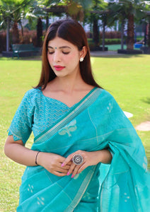 Pure linen Silk Saree with All Over Zari