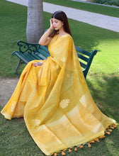 Load image into Gallery viewer, Pure linen Silk Saree with All Over Zari
