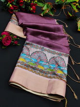 Load image into Gallery viewer, Handloom Paper Silk Saree With Madhubani Print
