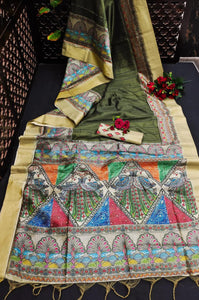 Handloom Paper Silk Saree With Madhubani Print