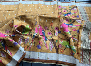 Handloom Cotton Silk Saree Paithani Printed Pallu